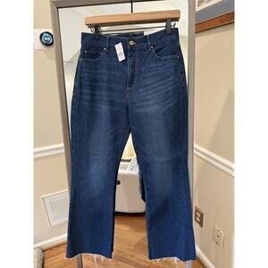 LOFT Kick Crop Hi-Rise Jeans Curvy Fit Sz 4Med Wash NWT Frayed Hem Stretch